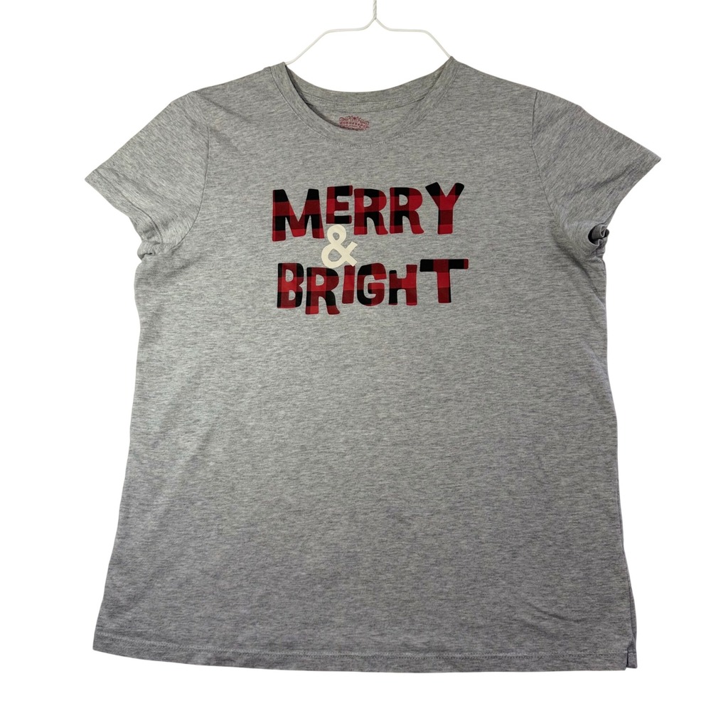 Merry & Bright Buffalo Plaid Pajama Top Heather Gray Small